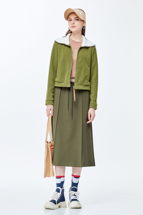 Hetian jade color warm jacket,Long sleeve outerwear