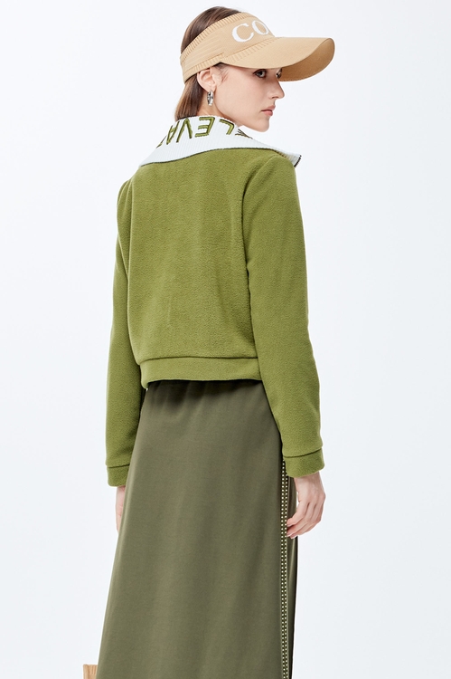 Hetian jade color warm jacket,Long sleeve outerwear