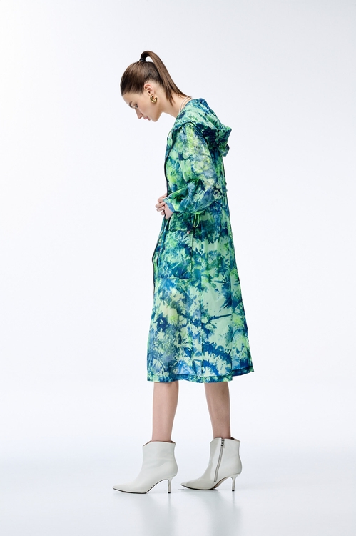 Fresh Leaf Green Tie-Dye Printed Jacket,Season (AW) Look