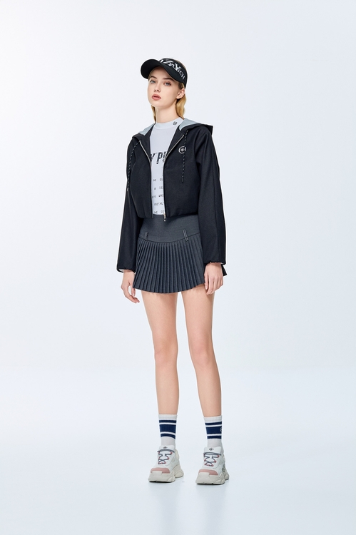 Salt gray golf pleated skirt,Denim,Denim