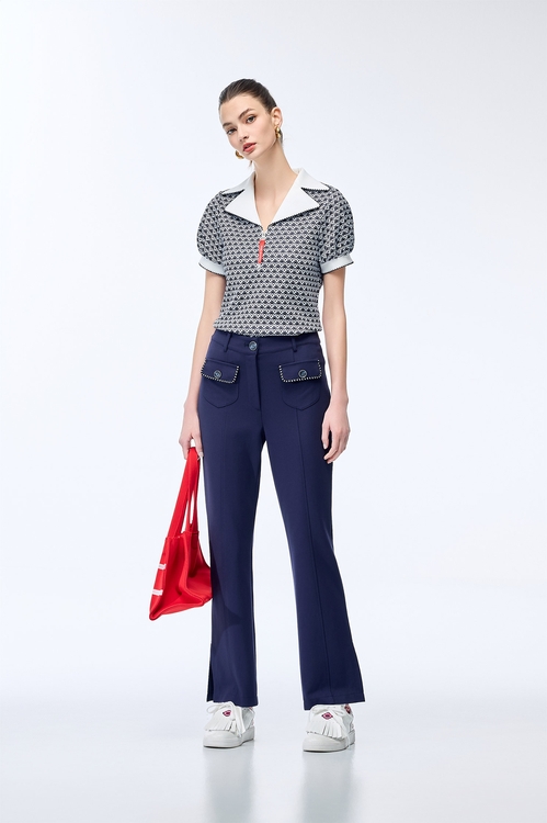 Straight Pants with Trimmed Pocket Edges,Culottes,Culottes