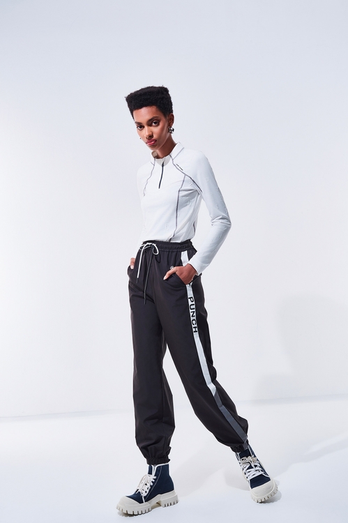 Color-Contrast Striped Casual Pants,Season (AW) Look