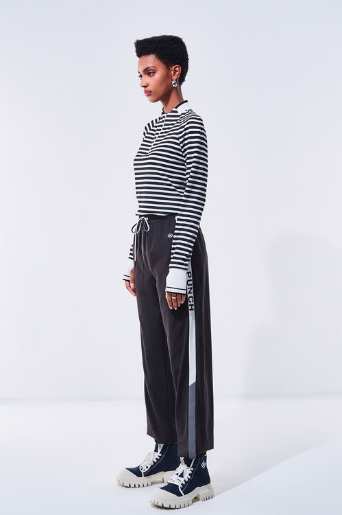 Color-Contrast Striped Casual Pants,Season (AW) Look