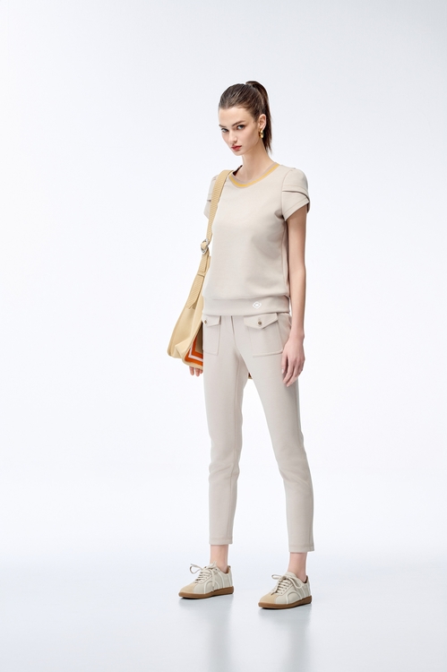 Light Wood Color Fitted Trousers,Joggers