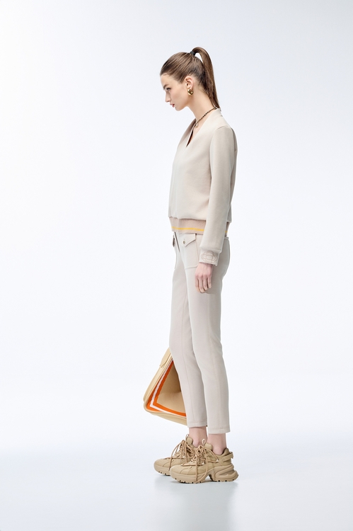 Light Wood Color Fitted Trousers,Joggers
