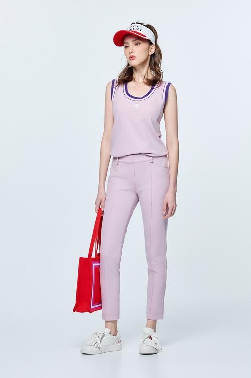 Makeup Pink Color-blocking Ribbed Neck Vest,sleeveless tops,sleeveless tops,Sleeveless tops,sleeveless tops
