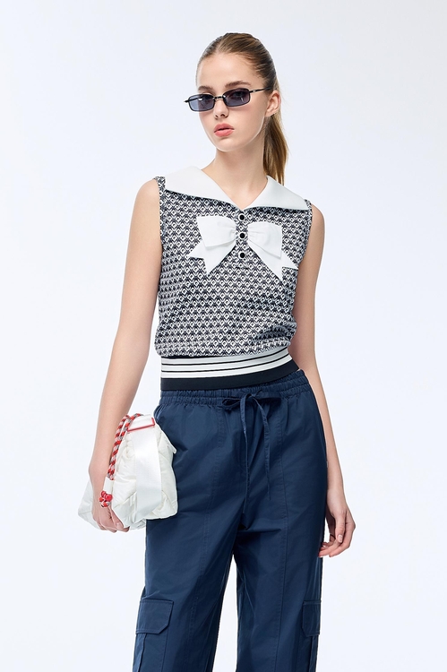 Branded Logo Printed Tank with Bow Detail,sleeveless tops,sleeveless tops,Sleeveless tops,sleeveless tops
