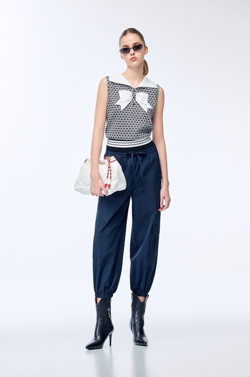 Branded Logo Printed Tank with Bow Detail,sleeveless tops,sleeveless tops,Sleeveless tops,sleeveless tops
