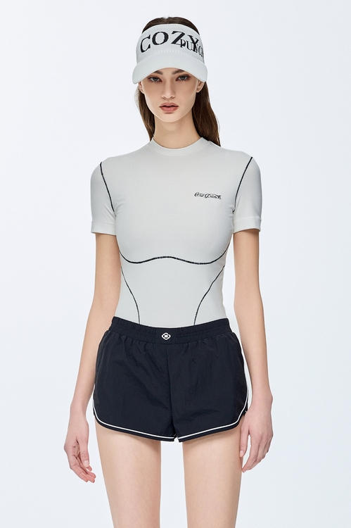 Curve Stitching Casual T-shirt,Short sleeve tops