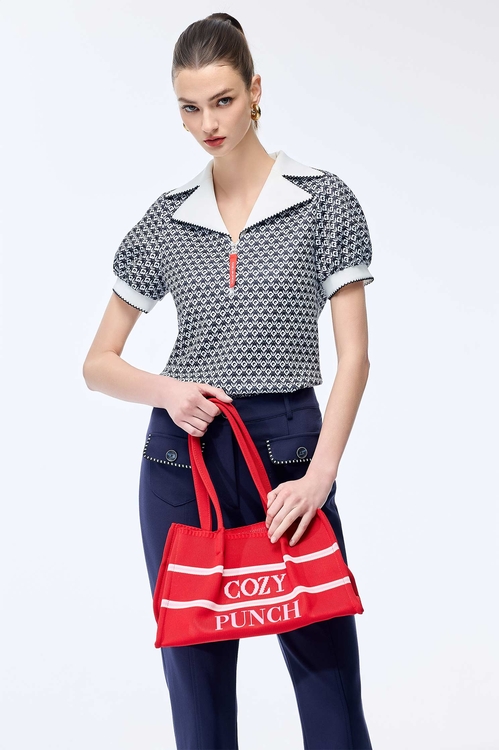 Branded Logo Printed Top with Embroidered Edges,Tops