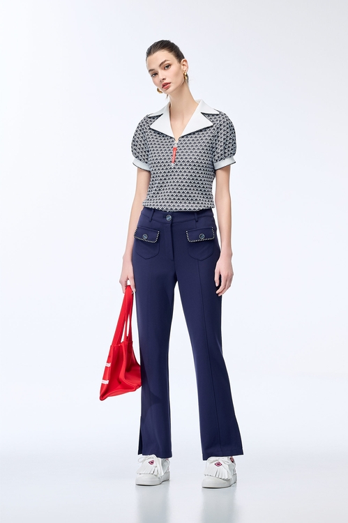Branded Logo Printed Top with Embroidered Edges,Tops
