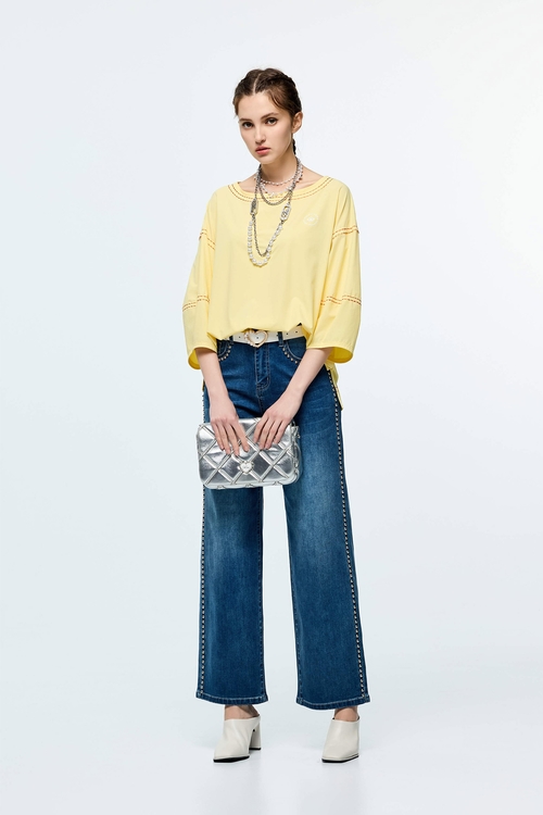 Contrast Stitch Detail High Performance Collagen Top,Tops