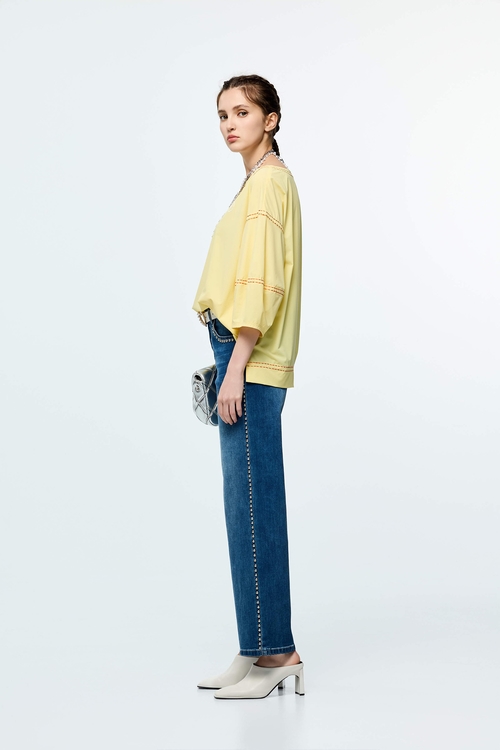 Contrast Stitch Detail High Performance Collagen Top,Tops