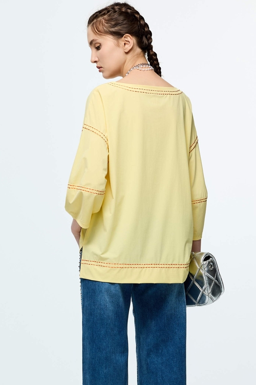 Contrast Stitch Detail High Performance Collagen Top,Tops