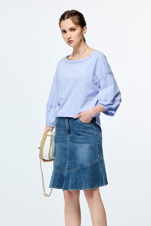 Contrast Stitch Detail High Performance Collagen Top,Tops