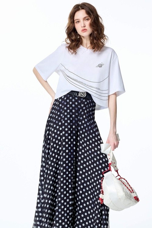 Planetary Graphic Print Crop Tee,T-shirts