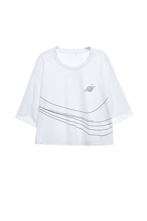 Planetary Graphic Print Crop Tee,T-shirts