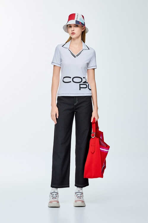 LOGO printed golf top,V-Neck T shirts