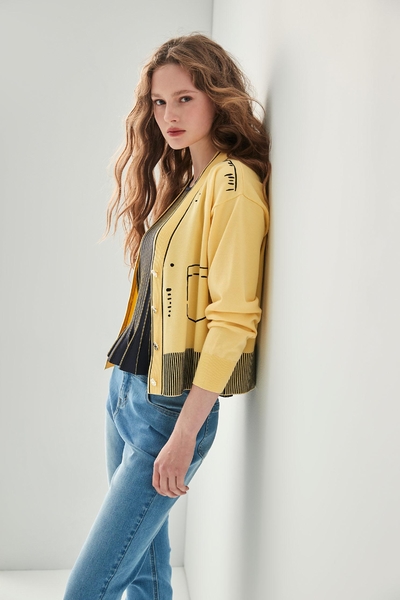 V-neck Cardigan With Graphic Detail