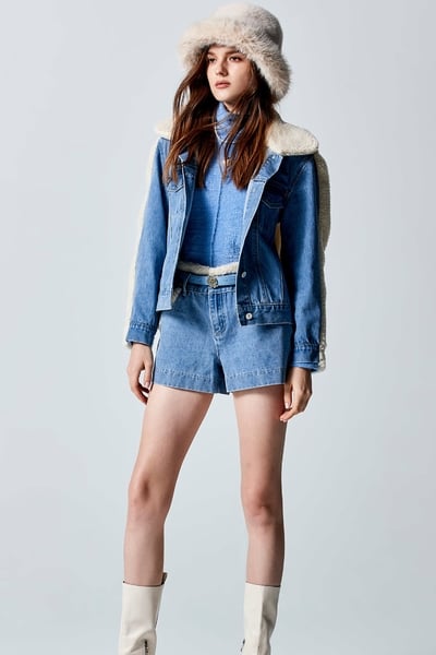 Fleece Denim Collar Jacket