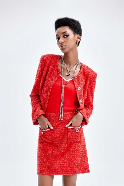 Red Tweed Crop Jacket