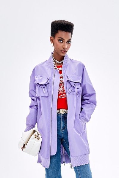 Knee Length Purple Windbreaker