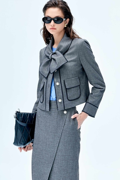 Grey Bow Collar Jacket