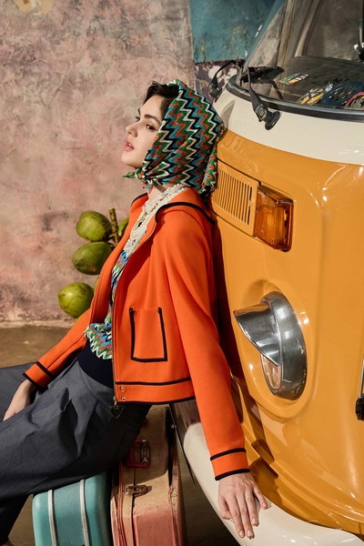 Orange Hoodie Jacket With Contrast Trim Detail