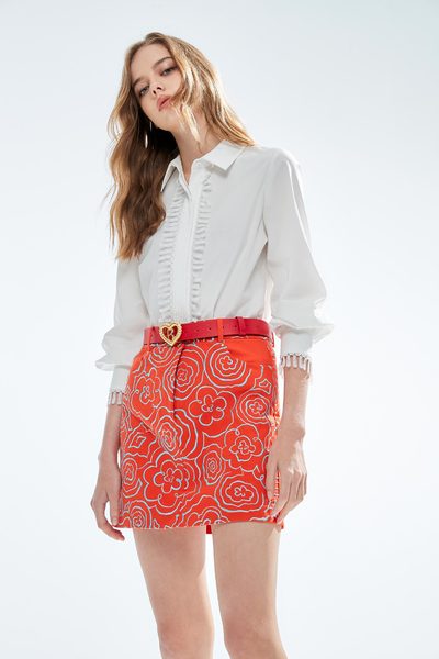 Floral Embroidered Demin Skirt