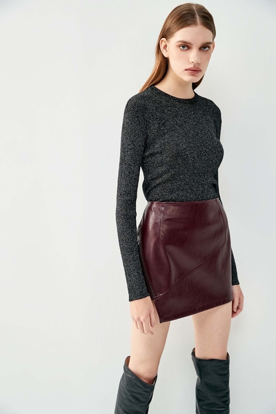 Maroon Pu Mini Skirt