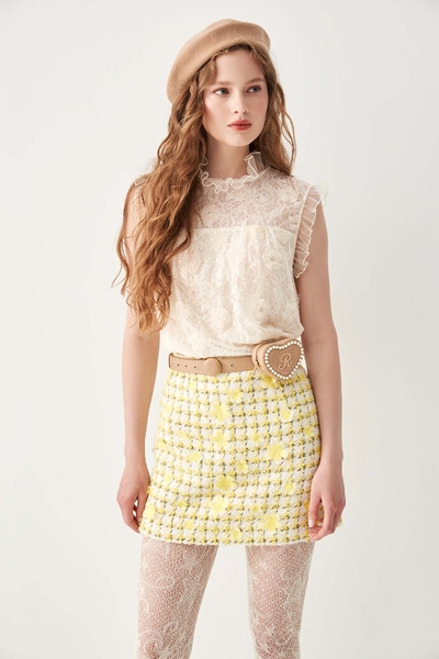 A-line Tweed Skirt With Floral Detail