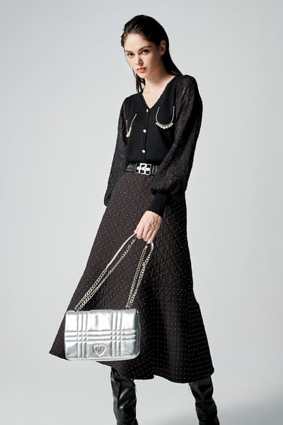 A-line Quilted Pattern Skirt With Sequin