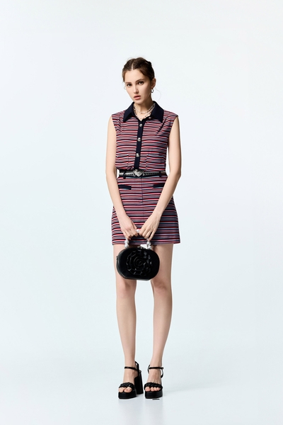 Multi Stripe Navy Contrast Skirt