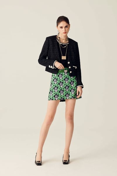 Geomatric Floral Print A-Line Skirt