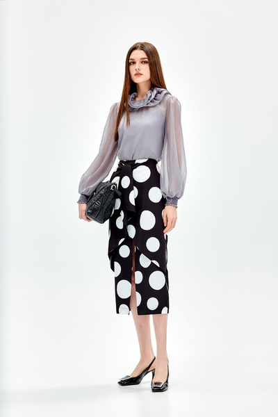 Polka Dot Tie Front Layer Skirt