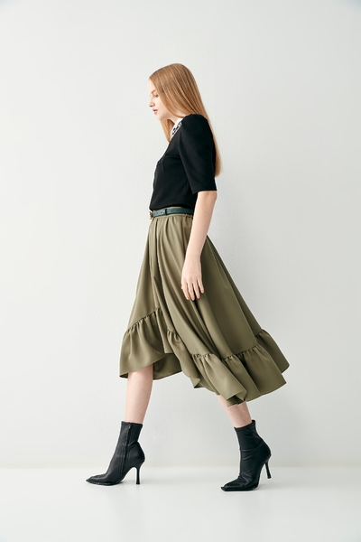 Asymmetric Green Midi Skirt