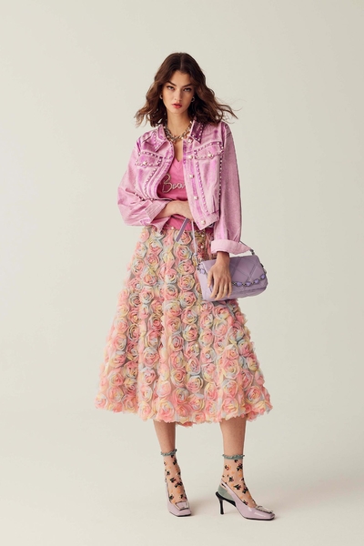 Colourful 3-D Rose Midi Skirt