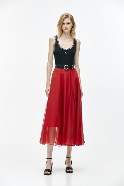 Red Chiffon Godet Skirt