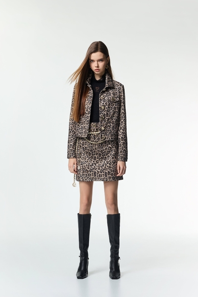 Leopard Print Denim Skirt