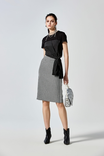 Houndstooth Print Pencil Skirt