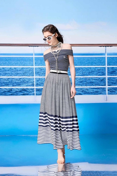 Navy Stripe Maxi Skirt