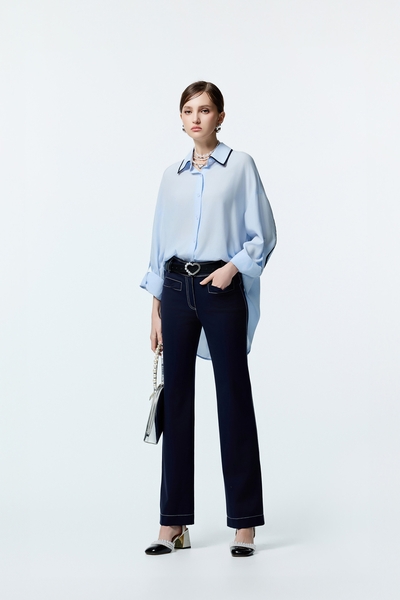 Contrast Stitch Detail Navy Pants