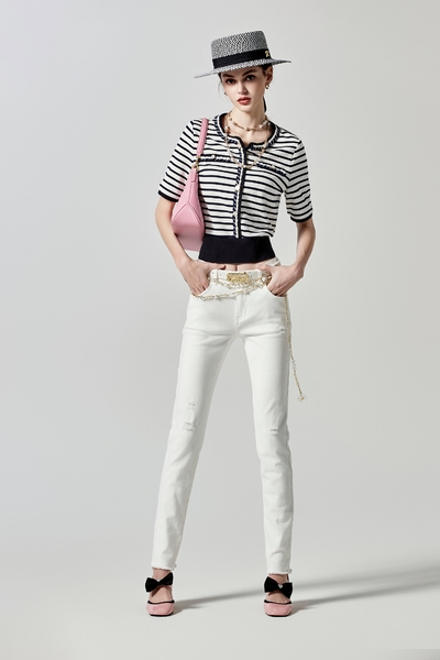 Distress Slim Fit White Jeans