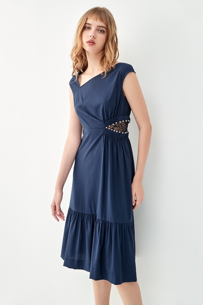 Hollow Waist Dress With Asymmetric Neckline