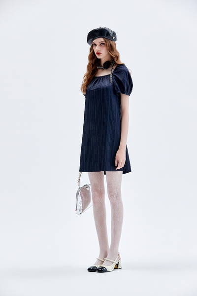 Puff Sleeve Navy Shift Dress