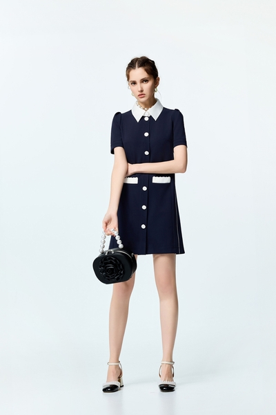 Contrast Collar Navy Short Dress