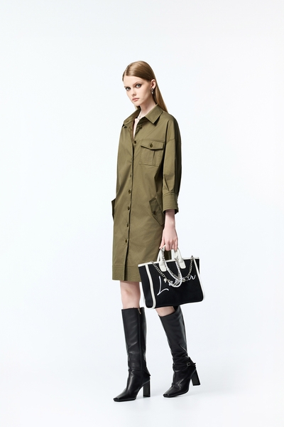 Moss Green Long Sleeve Shirt Dress