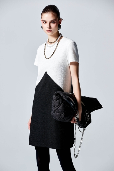 Short sleeve Black White Contrast Dress