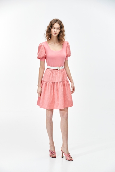 Pink Puff Sleeve Short Dress