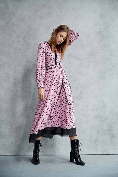 Black Polk Dot Pink Maxi Dress